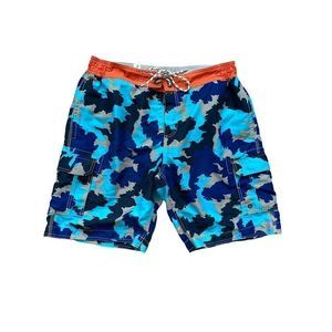 Boden Men's Blue Multi Colored Camo Board Shorts Size 38 Swim‎ Trunks Surfing